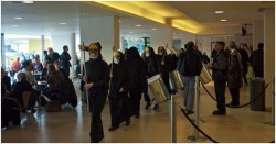 A grim protest – London Rising Tide and Rhythms of Resistance samba band move through the Royal Festival Hall before a Shell Classic International concert